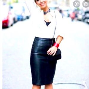 Olivaceous RED faux leather pencil skirt